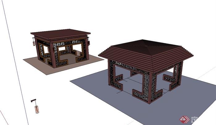 两个中式方亭设计su模型(2)