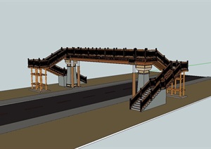 人行桥详细设计SU(草图大师)模型