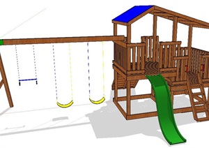 中式风格木制儿童游乐设施SU(草图大师)模型