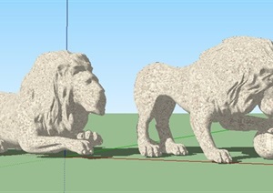 两款石狮子雕塑SU(草图大师)模型
