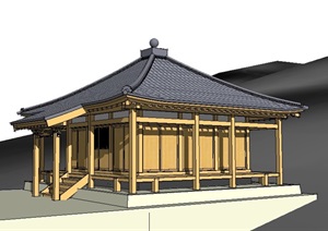 中式古建寺庙单体建筑SU(草图大师)模型