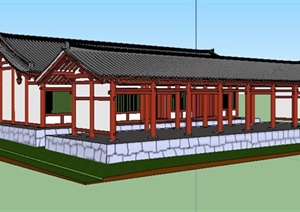 中式风格景观长廊及民居建筑SU(草图大师)模型