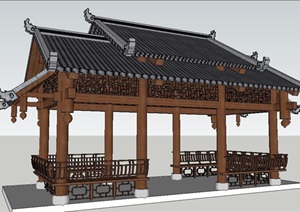中式古典长亭廊建筑SU(草图大师)模型