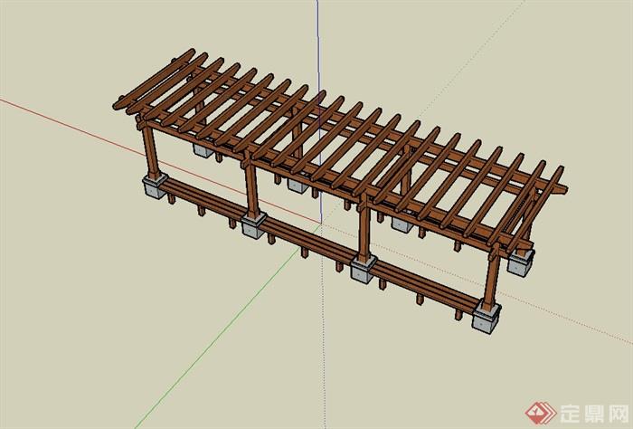某现代中式风格木质廊架su模型(3)