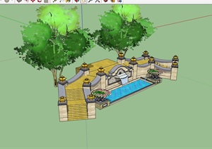 某园林景观水景墙设计SU(草图大师)模型