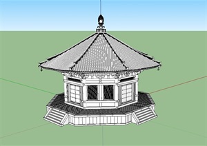 某旅游景区亭房建筑设计SU(草图大师)模型
