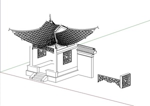 景墙月洞方亭设计SU(草图大师)模型