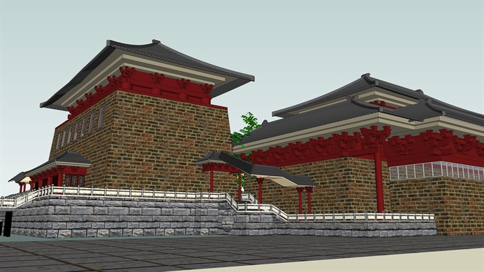 唐代旅游古建筑设计su模型