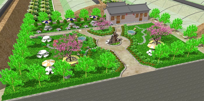 农业景观广场、卫生间广场景观设计su模型