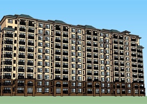 某新古典风格11层住宅楼建筑设计SU(草图大师)模型