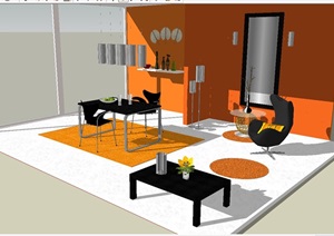简约室内空间客餐厅设计SU(草图大师)模型