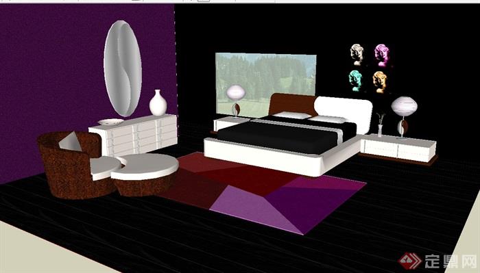 简约现代室内卧室设计su模型(1)