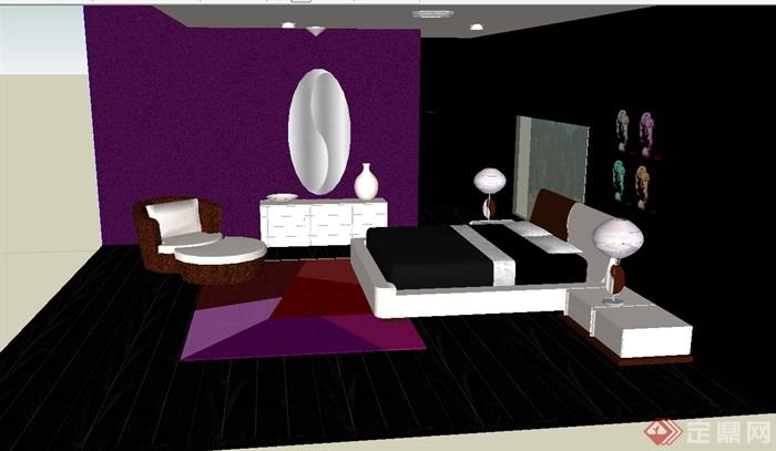 简约现代室内卧室设计su模型(3)