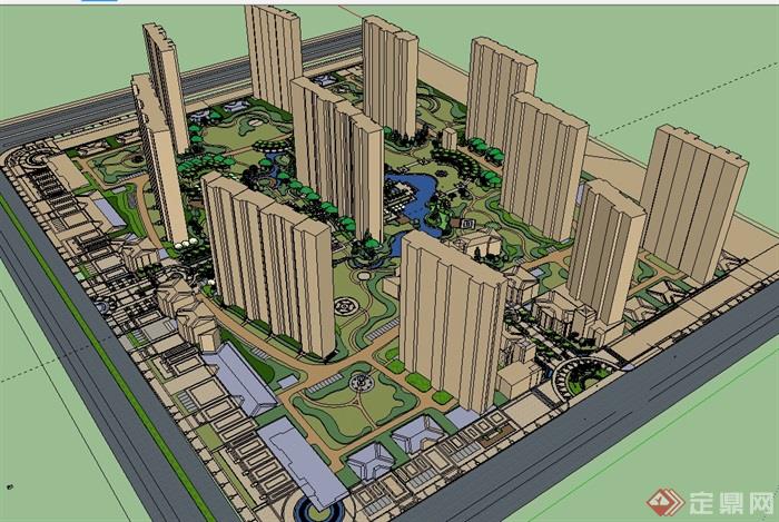 整体住宅小区景观规划su模型(1)