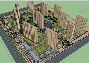 整体住宅小区景观规划SU(草图大师)模型