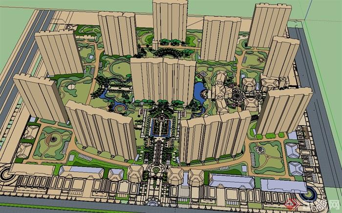 整体住宅小区景观规划su模型(2)