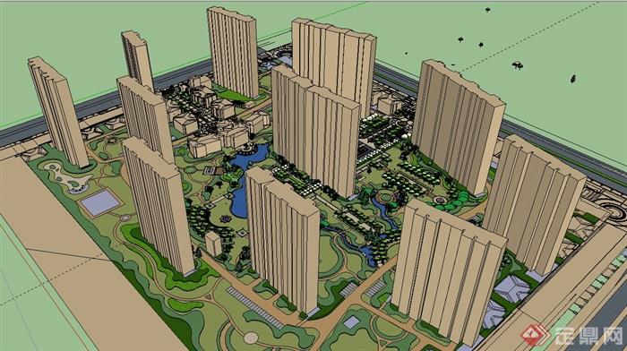 整体住宅小区景观规划su模型(3)