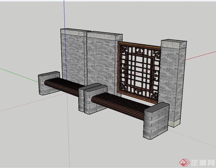 中式景观墙设计su模型(2)
