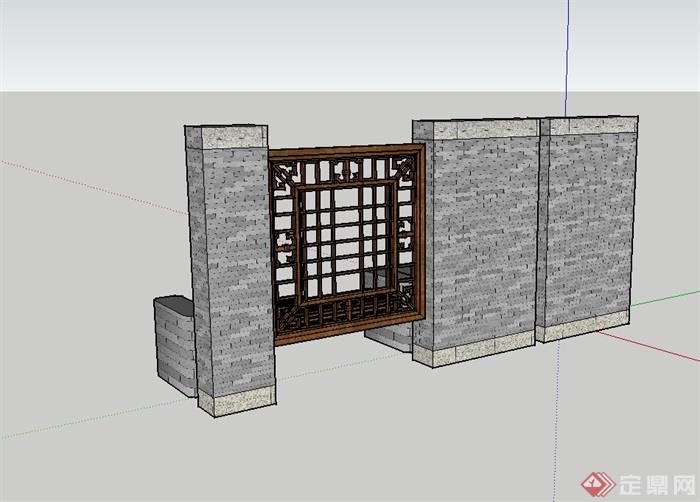 中式景观墙设计su模型(3)