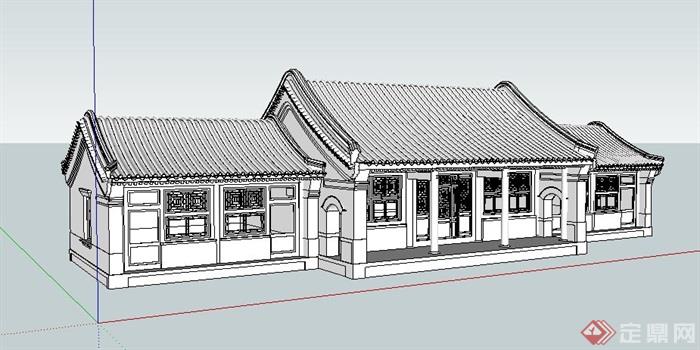 中式风格四合院正房建筑su模型(1)