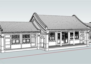 中式风格四合院正房建筑SU(草图大师)模型