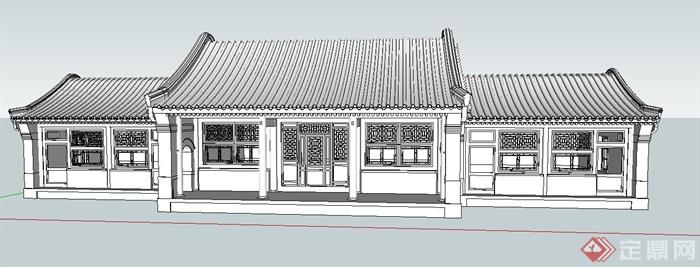 中式风格四合院正房建筑su模型(2)