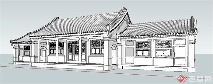 中式风格四合院正房建筑su模型(3)