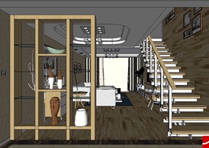 家装跃层室内空间设计SU(草图大师)模型