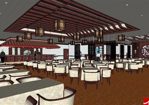中式餐厅室内装饰设计SU(草图大师)模型