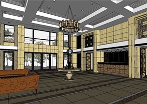 酒店大厅设计SU(草图大师)模型