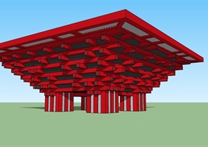 中式斗拱文化建筑设计SU(草图大师)模型
