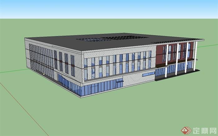 三层图书馆建筑设计su模型(1)
