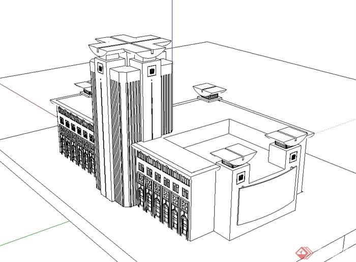 陕西省图书馆建筑设计su模型(3)