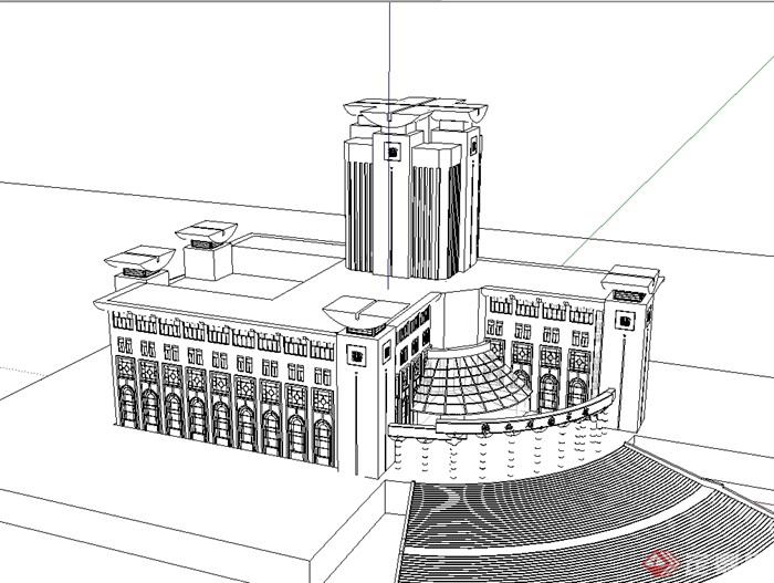 陕西省图书馆建筑设计su模型(2)