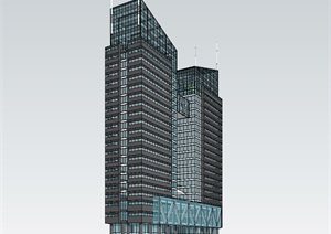 现代高层双塔办公大楼设计SU(草图大师)模型