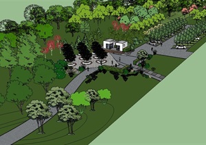 某中式公园部分景观设计SU(草图大师)模型