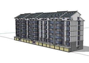 中式多层居住小区楼SU(草图大师)模型