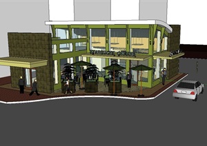 某街景之精致咖啡店建筑设计SU(草图大师)模型