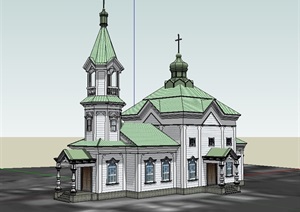 一个欧式宗教教堂建筑设计SU(草图大师)模型