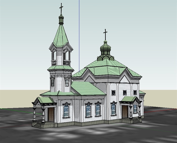 一个欧式宗教教堂建筑设计su模型(1)