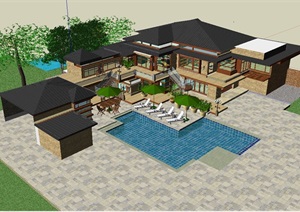 新古典别墅建筑及庭院设计SU(草图大师)模型
