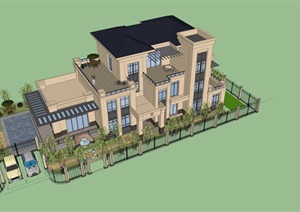 新古典私家别墅建筑设计cad方案及SU(草图大师)模型