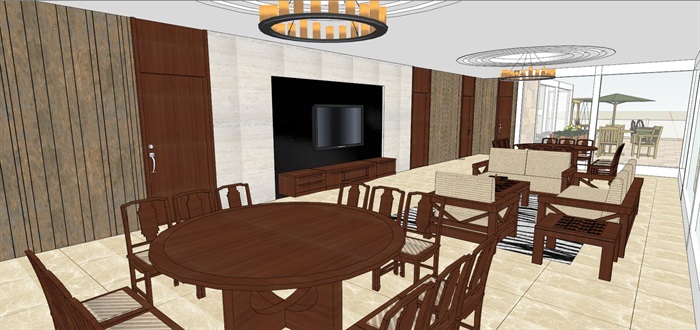 中式水景餐饮会所vip三层主卧空间设计su模型