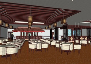 精细中式餐厅空间设计SU(草图大师)模型