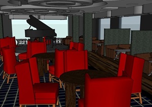 咖啡厅经典室内空间SU(草图大师)模型