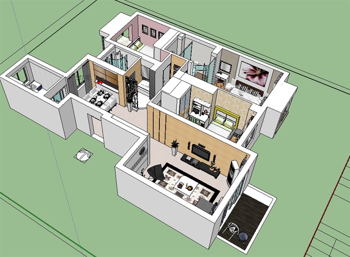 清新现代简约室内住宅空间设计su模型(3)