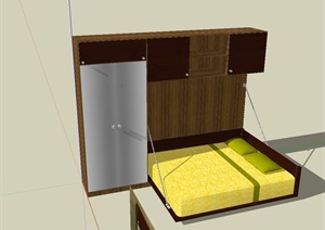 室内空间床、衣柜家具设计SU(草图大师)模型