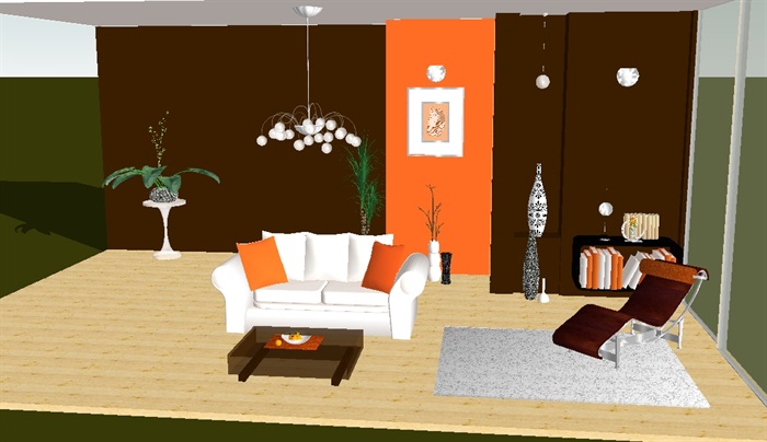 室内空间客厅设计su模型(3)