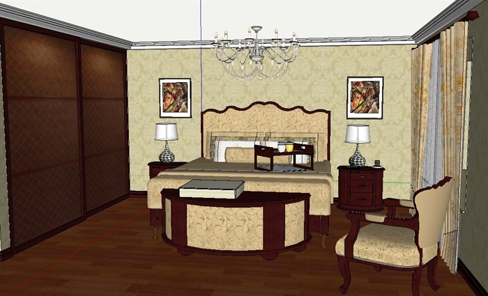 新古典风格家装主卧空间设计su模型(1)