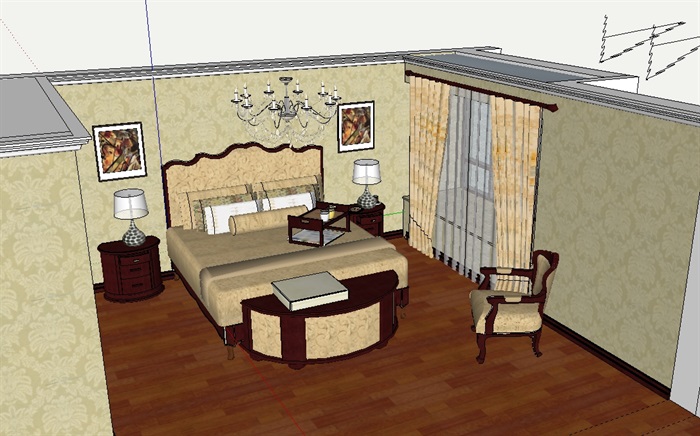 新古典风格家装主卧空间设计su模型(2)